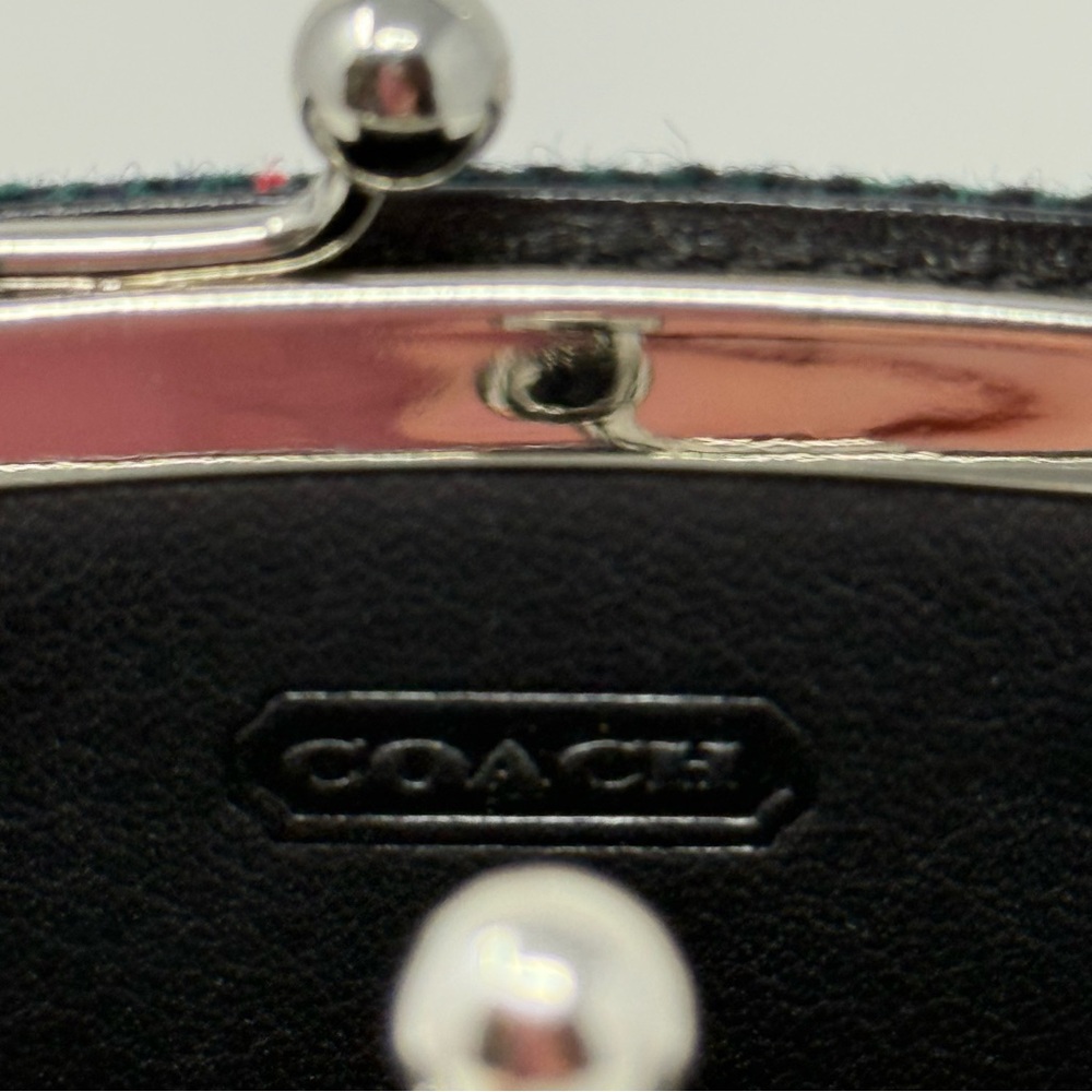 Vintage Coach Plaid Coin Purse Wallet Kisslock Leather Trim Tartan Wool Small - Picture 7 of 12